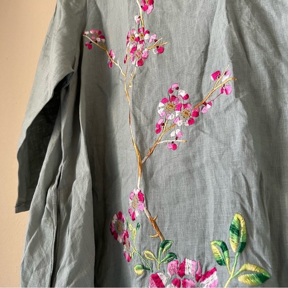 Brand new Light Blue Floral Embroidered Linen Tunic Dress, size M - Picture 10 of 16